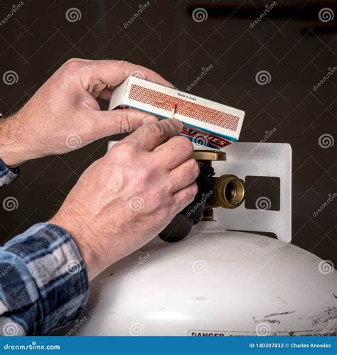Matches are Used To Test a Propane Tank for Leaks, Bad Idea Stock Image