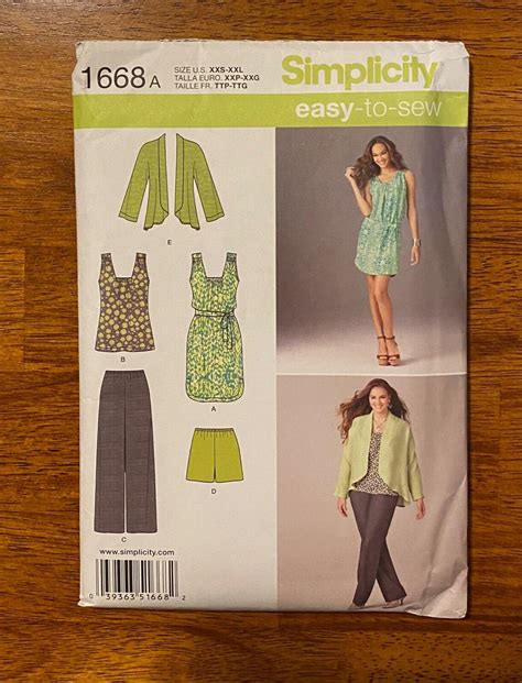 SIMPLICITY PATTERN #1668 MISSES & PLUS DRESS/TUNIC/PANTS/SHORTS/JACKET ...