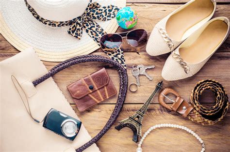 Travel Clothing Accessories Apparel Along for the Trip. Stock Photo ...
