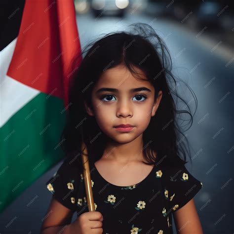 Premium AI Image | Palestinian kid girl holding Free Palestine flag in