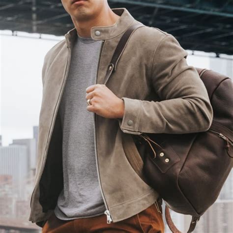 Men's Racer Jacket In Taupe Suede - Thursday Boot Company | Mens casual ...