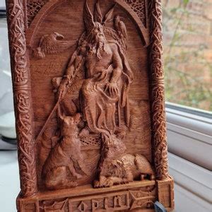 Odin With Wolves, Odin Wood Carving, Odin Carving, Viking Wood Carving ...