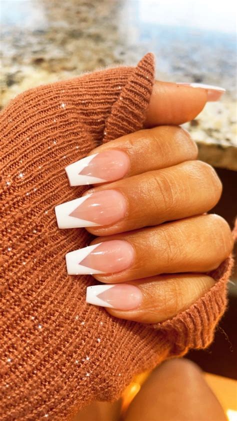 Coffin V Shape French Tip 🤍 ️‍🔥 in 2024 | French tip nails, French tip ...