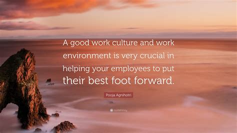 Pooja Agnihotri Quote: “A good work culture and work environment is ...