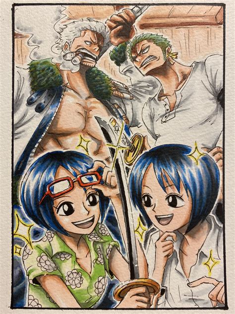 roronoa zoro, smoker, tashigi, and kuina (one piece) drawn by daichan