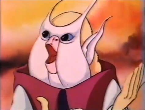 an animated image of a bird with its tongue out and hands in front of it