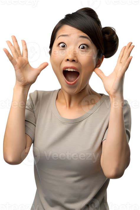 a beautiful japanese women throwing their hands up in the air, eyes