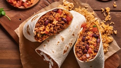 premium photo  beef burritos  rice black beans  salsa