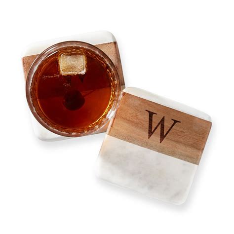 Monogrammed Wood and Marble Coasters - Set of 4 | Mark and Graham