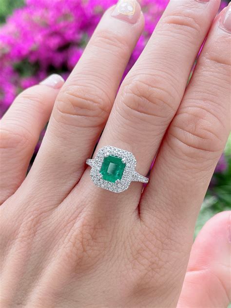 Emerald Cut Emerald & Double Halo Ring – Johnny Jewelry