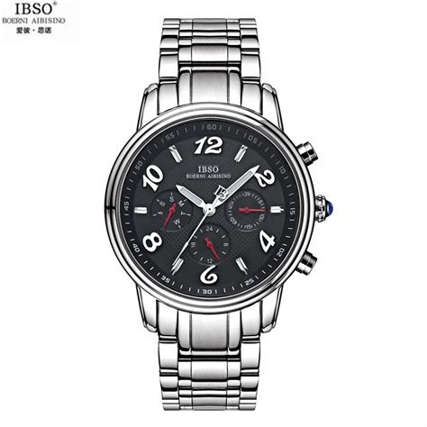 IBSO Men Steel Belt Calendar Watch Military Watches Waterproof Movement ...