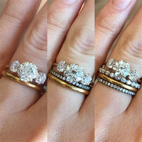 Stacked Wedding Bands With Three Stone Engagement Ring | Erstwhile