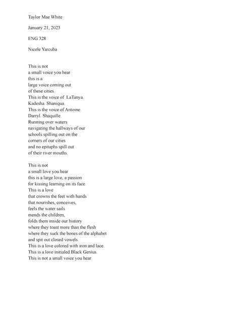 ENG 328 3-1 Journal Line Breaks - Taylor Mae White January 21, 2023 ENG