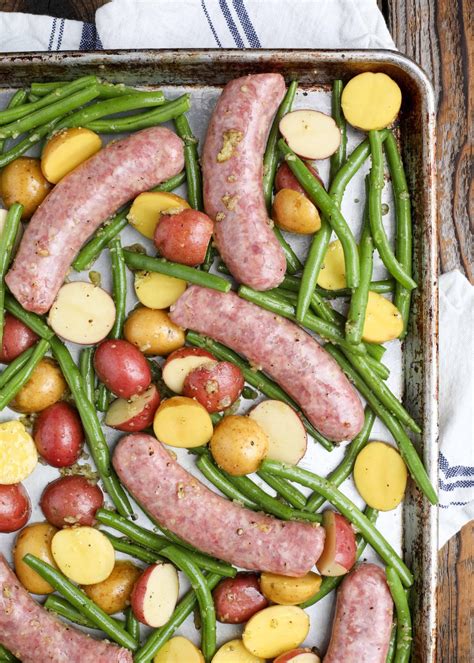 Roasted Brats with Potatoes and Green Beans - Vegetable Recipes