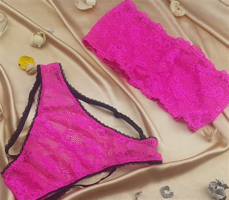 Neon Lingerie Set, Hot Pink Lingerie, Open Back Panties, Open Butt