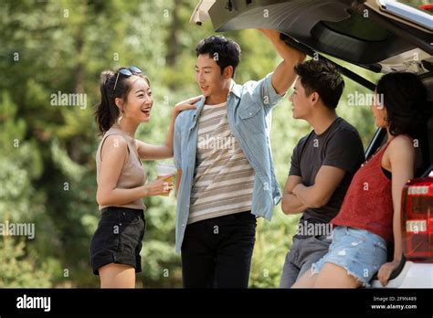 friends laughing  car  res stock photography  images alamy