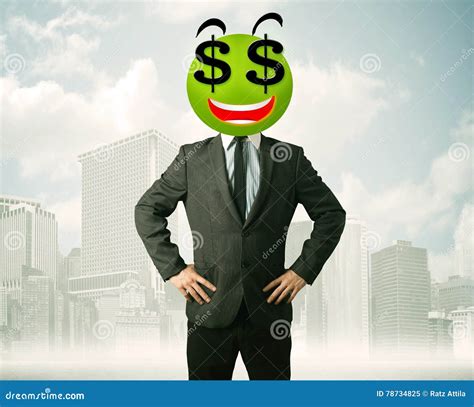 Mens Met Smileygezicht Van Het Dollarteken Stock Afbeelding - Image of ...