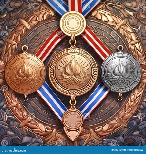 gold silver  bronze medals motif ornament design stock photo image