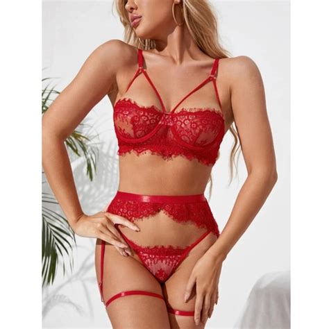 intimates sleepwear  piece red lace lingerie set poshmark