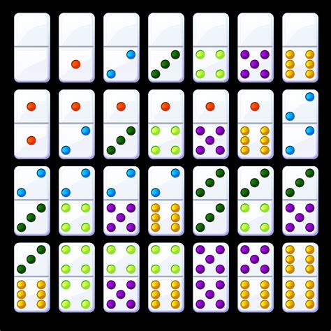 Vector set of isolated colored classic dominoes. Collection of bright