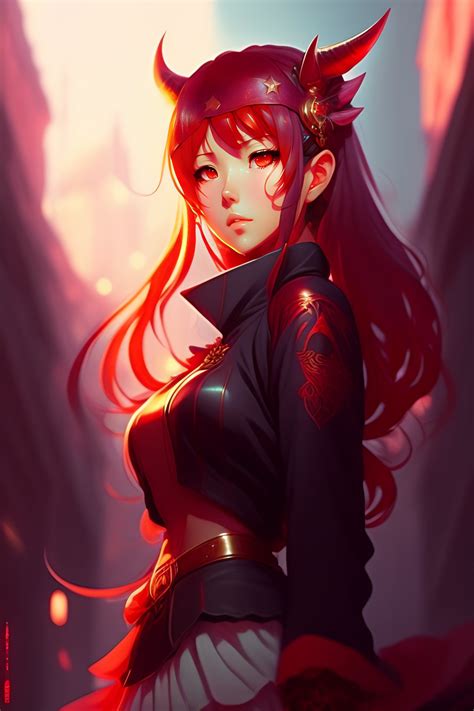 Lexica - An anime-style demon girl, half - length photo, illustration