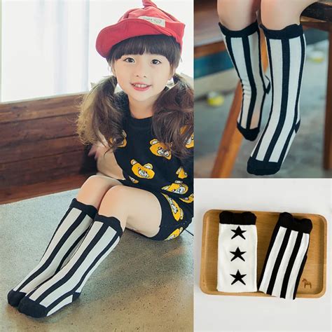 2016 Newest Cotton Girls Socks Vintage Stripe Long Baby Socks Warmer ...