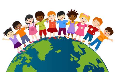 Aarde-globe Met Een Groep Multi-etnische En Diverse Kinderen Die Samen ...