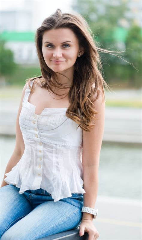 Beautiful European Woman Smiling Outdoors Royalty Free Stock Images ...