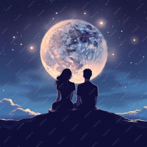 Premium Photo | Illustration of a couple and a full moon view