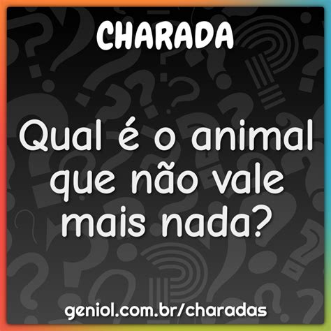 Qual É O Animal Que Não Vale Mais Nada - Qual é o animal que não vale mais nada? - Charada e Resposta - Geniol