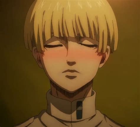 an anime character with blonde hair and eyes closed