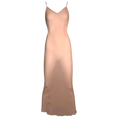 S/S 1997 Dolce and Gabbana Sheer Peachy Nude Silk Slip Maxi Dress 40 at