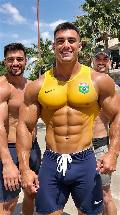 FLUX prompt: Three incredibly muscular and handsome bodyb...