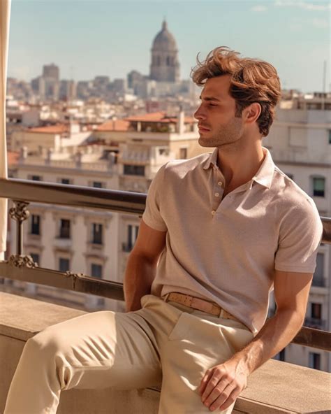 Grey Polo Shirt with Beige Pants | Hockerty