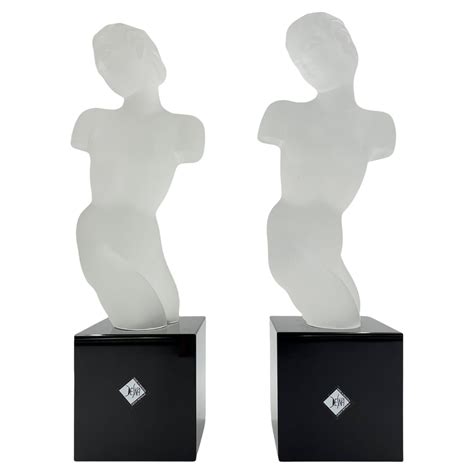 Pair Czechoslovakian Art Glass Statues Nude Desna For Sale at 1stDibs