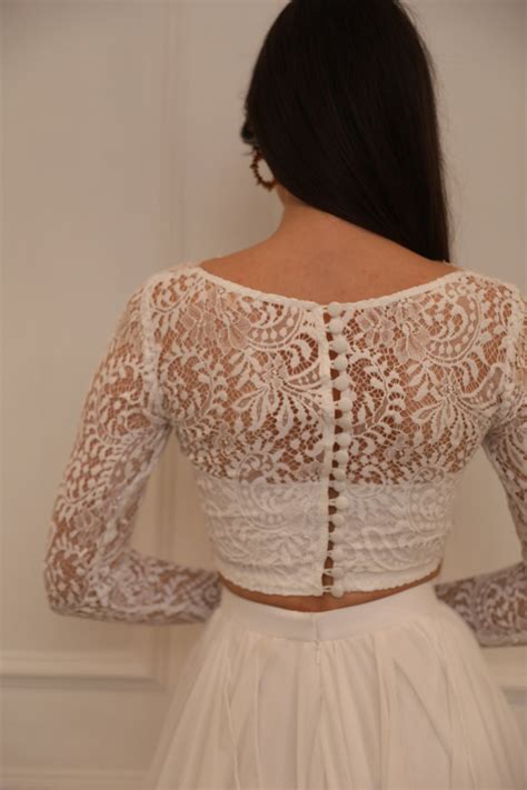 Bridal Separates Top With Long Sleeves Lace Top Bridal Crop - Etsy