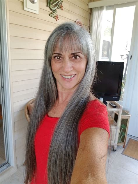Mature woman with long straight gray hair. Long Silver Hair, Long Gray
