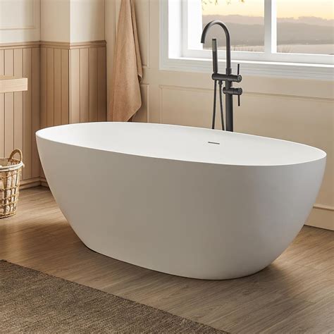 LIGMIRR 59-inch Stone-Resin, Oval Freestanding Bathtub, Integrated