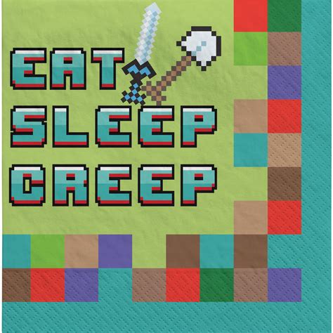 Pixel Party "Eat Sleep Creep" Square Paper Disposable Lunch Napkins