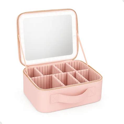 Maleta De Maquiagem Profissional Com Espelho Led Portátil Rosa