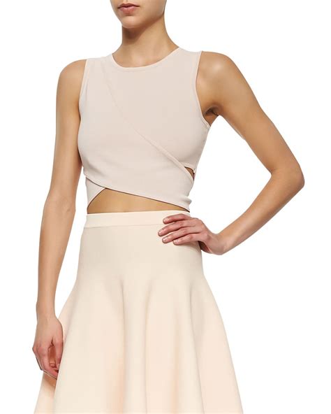 knit crossover crop top fit  flare skirt