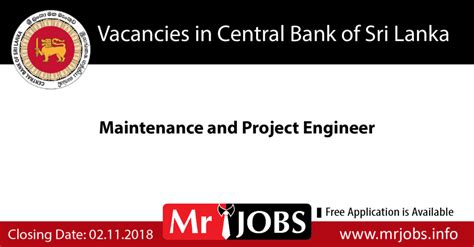 vacancies  central bank  sri lanka maintenance  project engineer
