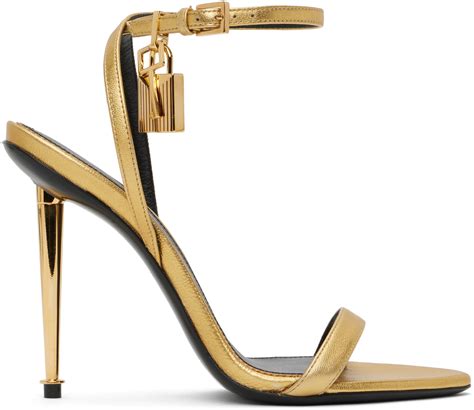 TOM FORD: Gold Padlock Pointy Naked Heeled Sandals | SSENSE