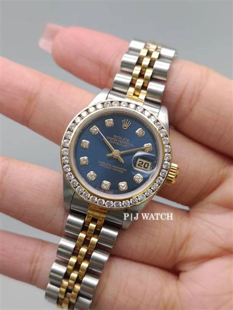 rolex lady datejust mm  tone blue diamond dial ref