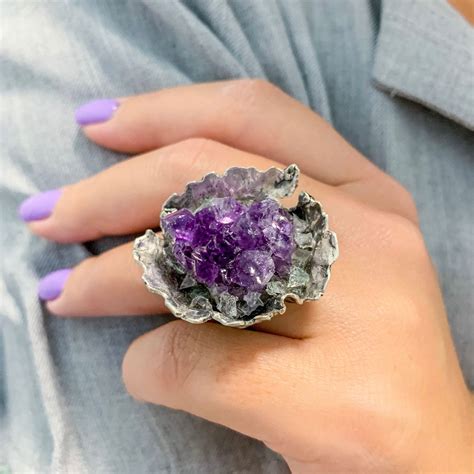 Серебряное кольцо с друзой аметиста – заказать на Ярмарке Мастеров ...