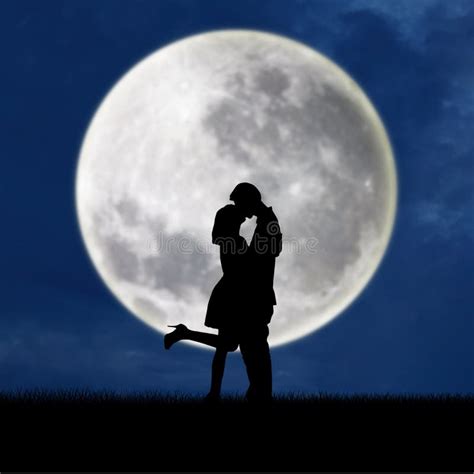 Couple in Love on Blue Full Moon Silhouette Stock Illustration - Illustration of computer, night ...