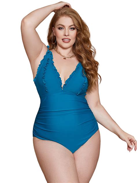 Sociala Women's Plus Size One Piece Swimsuit Tummy Control Swimwear