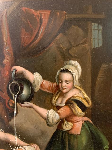Unknown - German oil painting, Figures in an interior/barn playing ...