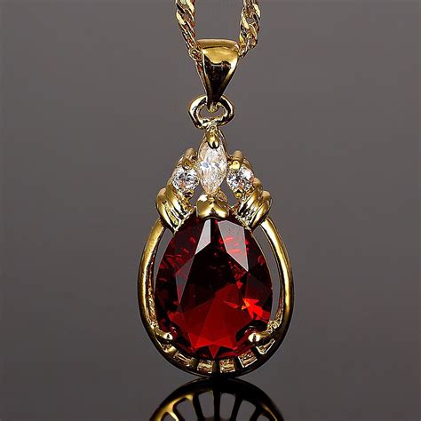 GENUINE Red Ruby Oval Pendant & Gold Singapore Fashion Necklace
