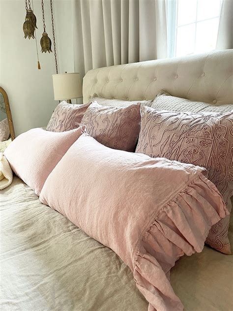 linen ruffled pillow shams pink ruffled pillowcase ruffle custom